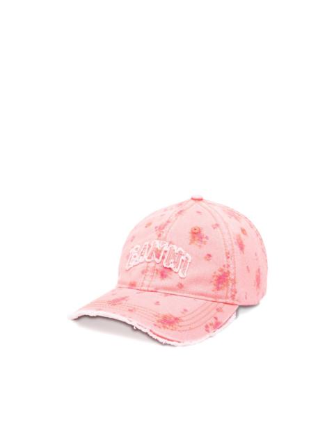 floral-print frayed baseball cap