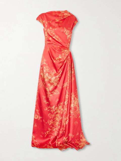 Floral-print Duchesse Satin Gown