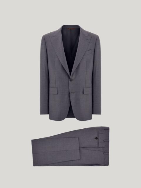GRAY AND BEIGE 150'S WOOL AND SILK MODERN-FIT SUIT WITH PINSTRIPES