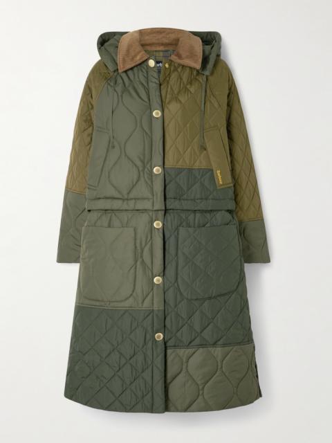 Lilian Hooded Convertible Corduroy-trimmed Quilted Recycled-shell Coat