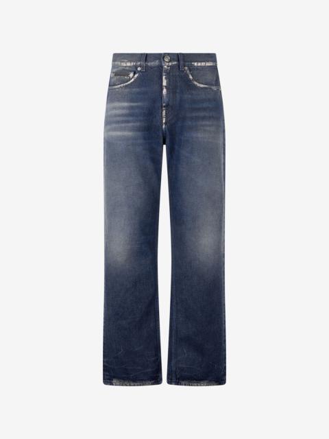 Sandblasted-Effect Jeans With Chain