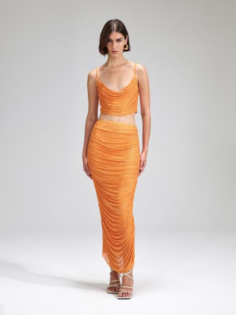 Orange Rhinestone Mesh Top