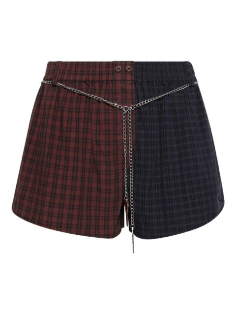 plaid chain-belt shorts