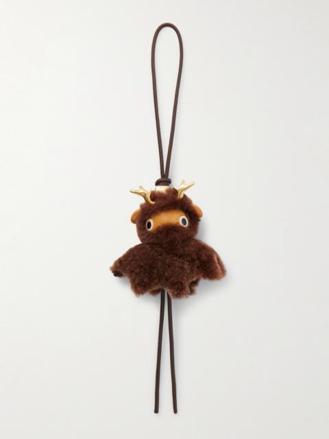 Fawnie Leather-trimmed Shearling, Acetate And Gold-tone Bag Charm