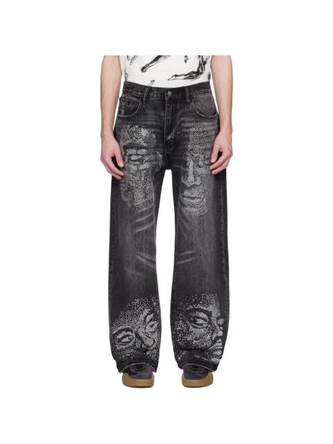 Black Rhinestone Face Jeans