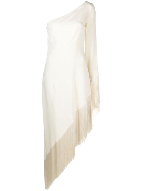 asymmetric fringed midi dress