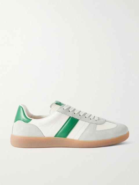Suede-Trimmed Leather Sneakers White