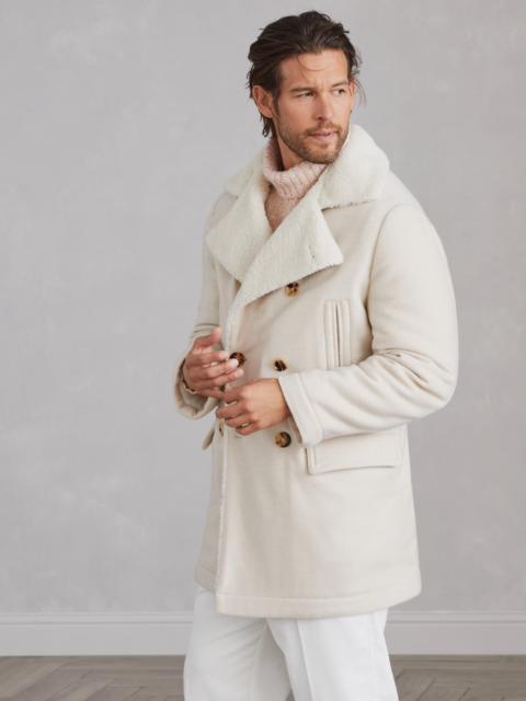 Lightweight water-resistant cashmere pea coat with shearling lining