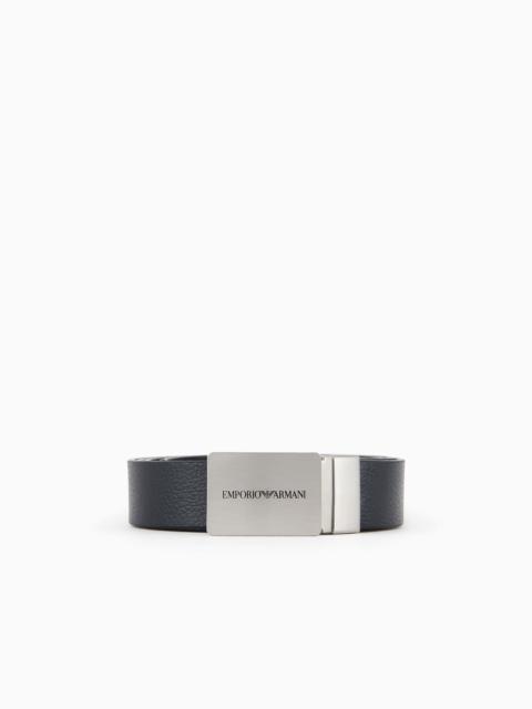 Reversible leather belt with logo buckle