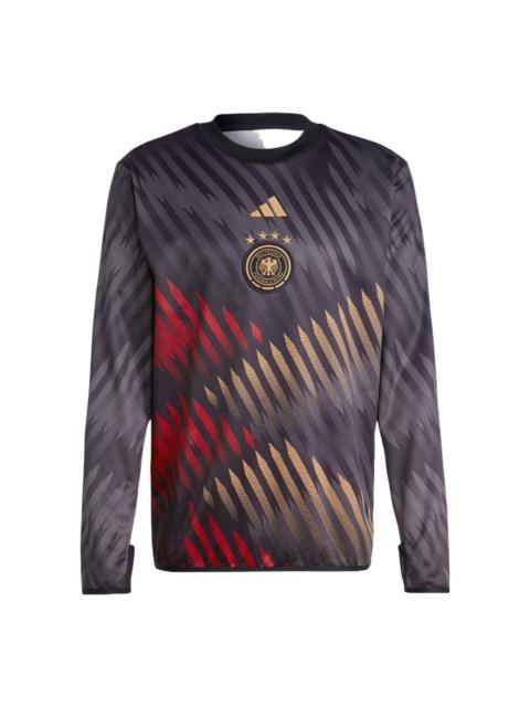 Men's adidas Dfb Pre Wrmtop Round Neck Stripe Detail Logo Printing Pullover Long Sleeves Black HC128