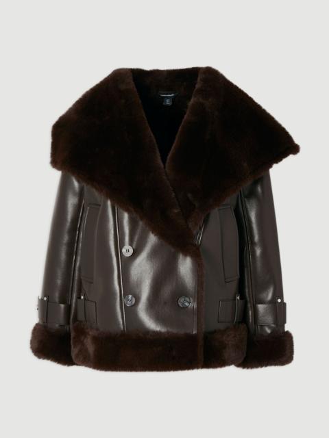 Faux Shearling Oversize Collar Short Coat
