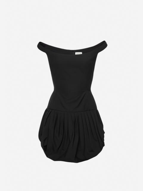 Off-shoulder puff skirt mini dress in black