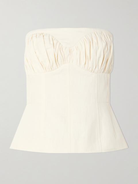 Ruby Gathered Linen-blend Twill Peplum Bustier Top