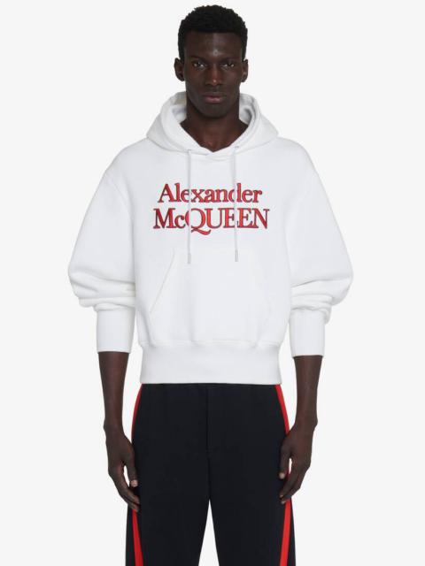 Men's Embroidered Logo Hooded Sweatshirt in Optic White