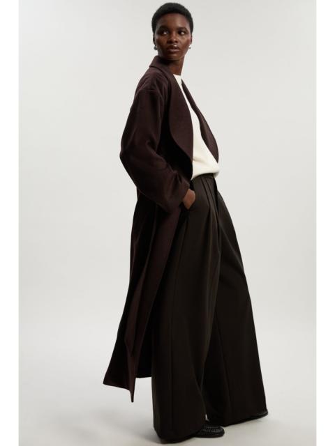 Brushed Wool  Belted Wrap Tailored Maxi Coat