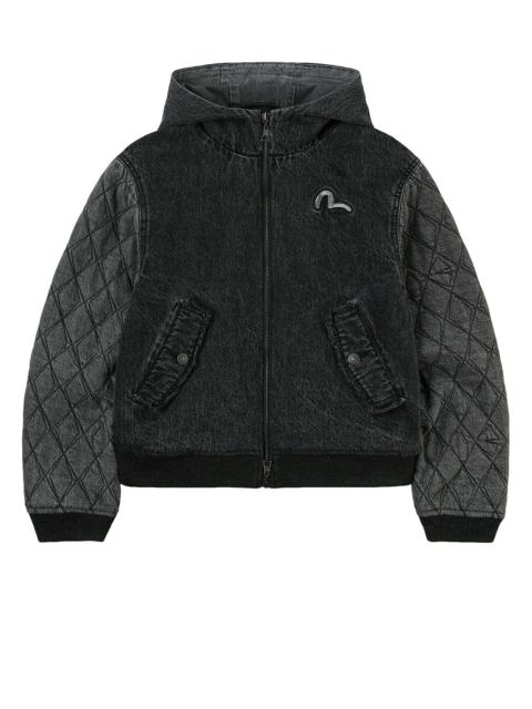 Seagull Embroidery Fashion Fit Hooded Padded Denim Jacket