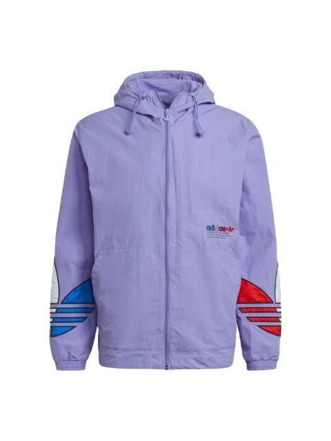adidas originals MENS Tricol Logo Printed Windbreaker Hoodie Jacket Purple GN3560