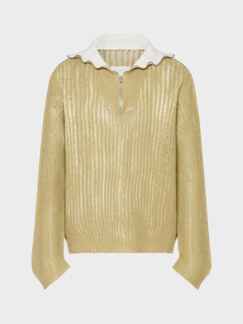 Zip-Neck Open-Knit Sweater