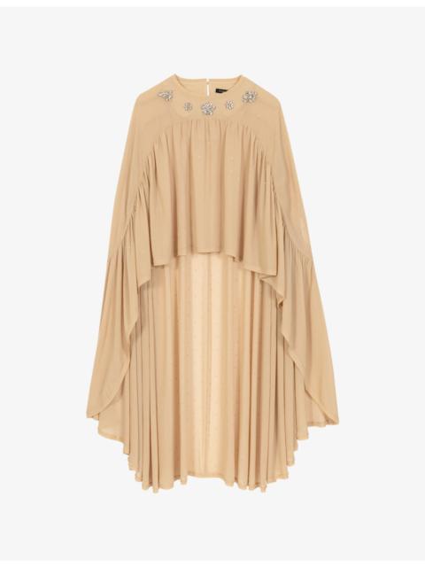 Crystal-Embellished Cape-Hem Woven Top