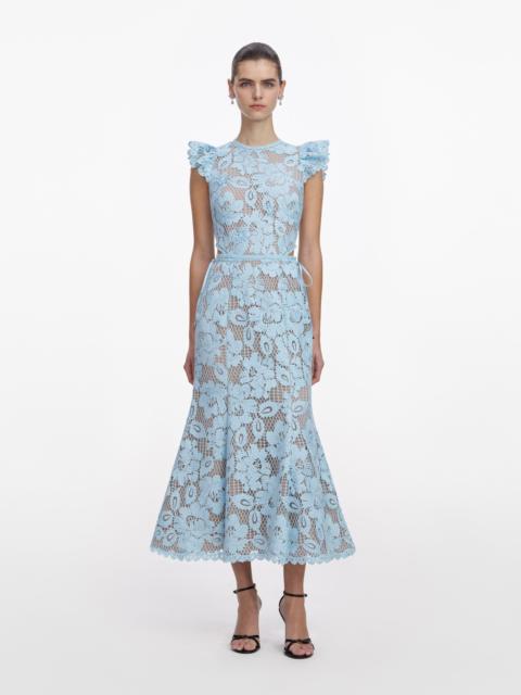 Blue Crochet Lace Midi Dress