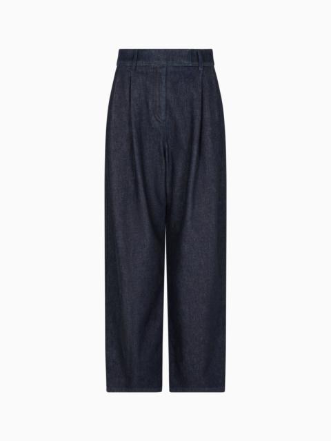 DENIM COLLECTION SINGLE-PLEAT TROUSERS IN CASHMERE AND COTTON DENIM