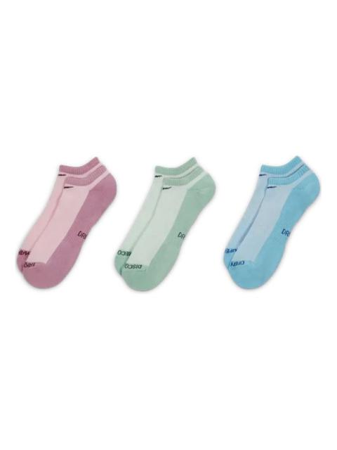 Nike Everyday Lightweight Alphabet Knit Colorblock Sports Socks Unisex 3 Pairs Pink / Green / Blue D
