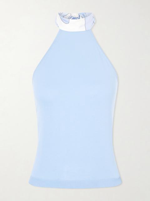 Printed Silk-trimmed Cotton Halterneck Top