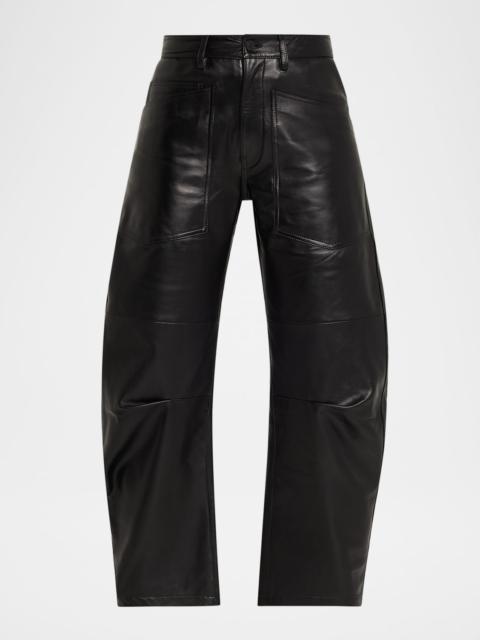 Shon Leather Barrel-Leg Ankle Pants