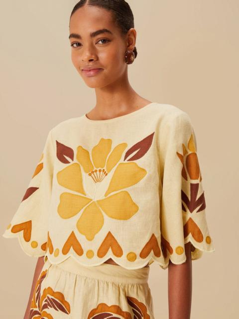 Sand Summer Cutwork Euroflax™ Premium Linen Blouse