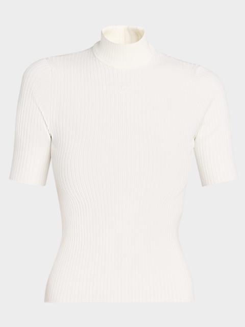 Mock-Neck Short-Sleeve Rib Pullover