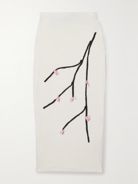 Appliquéd Stretch-micro Modal Jersey Midi Skirt