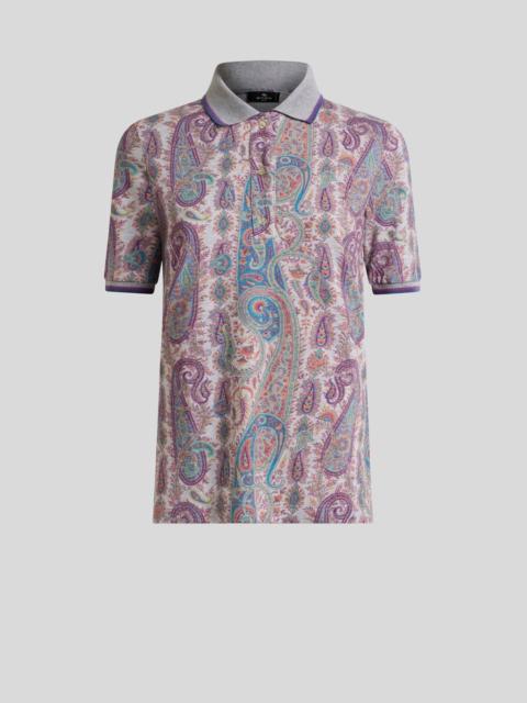 COTTON PIQUE POLO SHIRT WITH LEAFY PAISLEY MOTIF