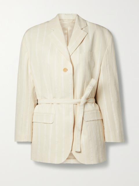 Belted Striped Fil Coupé Cotton-blend Blazer
