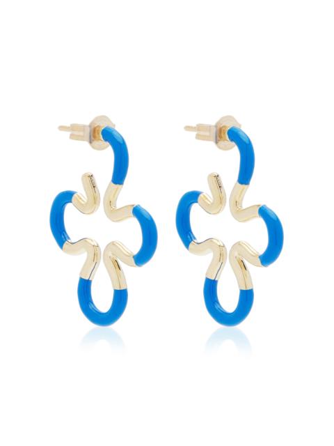 B 9K Yellow Gold Enameled Earrings blue