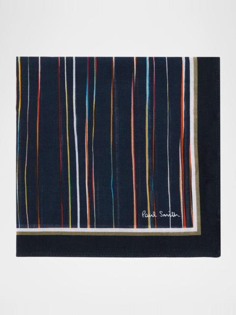 Men's Blurred Signature Stripe Cotton Pocket Square