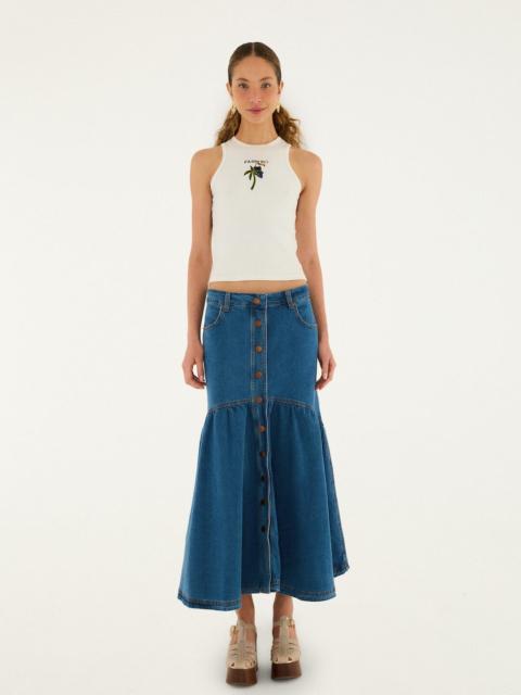 Panelled Denim Long Skirt