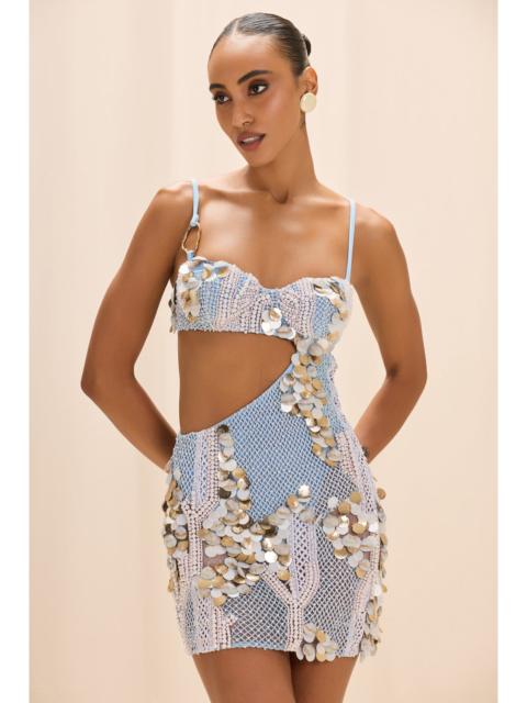 SEASHELL EMBROIDERY CUT OUT MINI DRESS