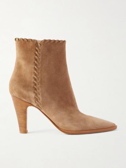 Whipstitched Leather-trimmed Suede Ankle Boots