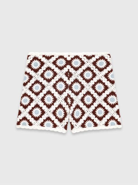 Floral-patterned crochet shorts