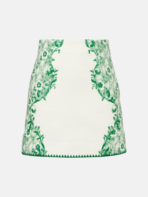 Printed linen and cotton miniskirt