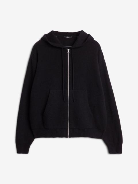 Cotton Wool Hooded Zip Sweater in Black