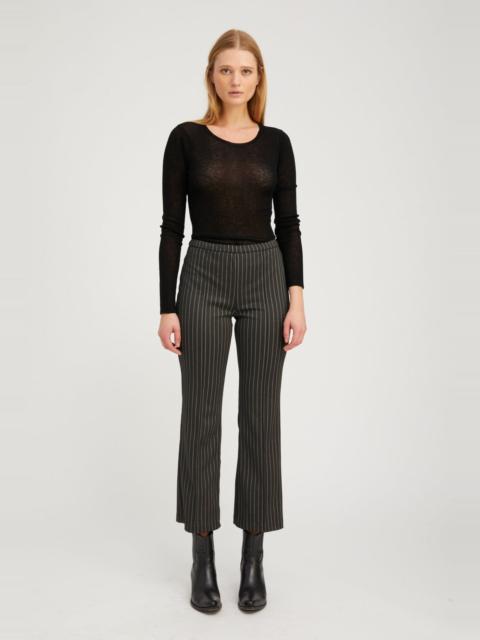 BLACK PINSTRIPE ANKLE FLARE WITH PINTUCKS