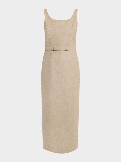 Vadira Sleeveless Belted Wool Midi Dress