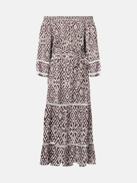 Eclipse gathered printed midi dress