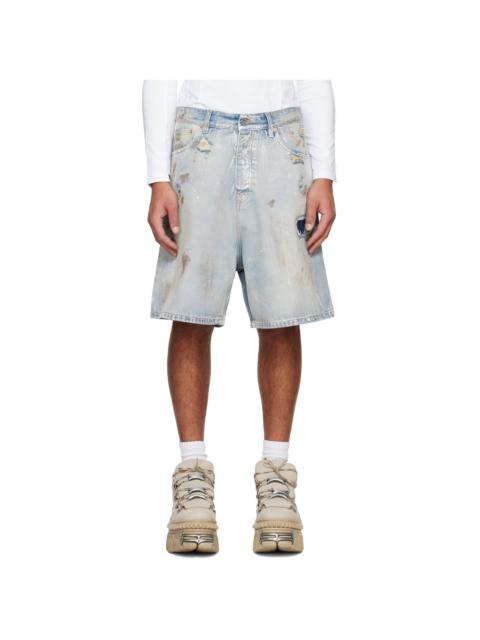 Blue Trashed Denim Shorts