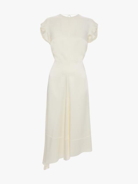 Twist Shoulder Dress In Ivory