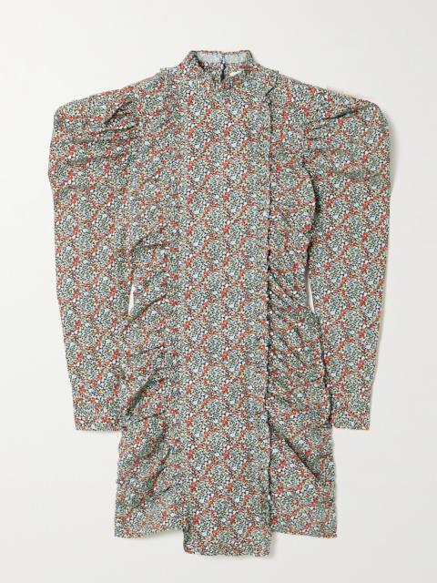 Ruched Floral-print Organic Cotton-poplin Mini Dress