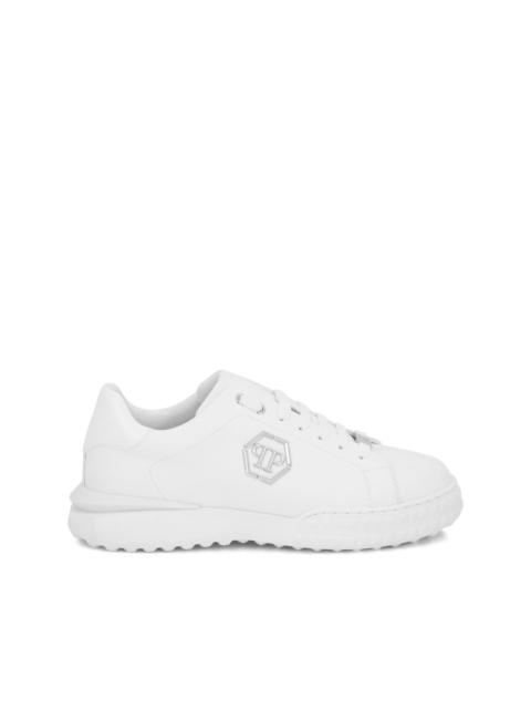 hexagon logo plaque leather low-top trainers