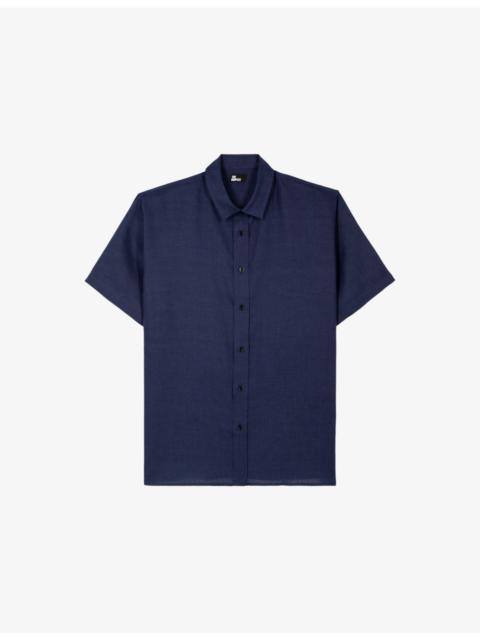 Short-Sleeved Brand-Embroidered Linen Shirt