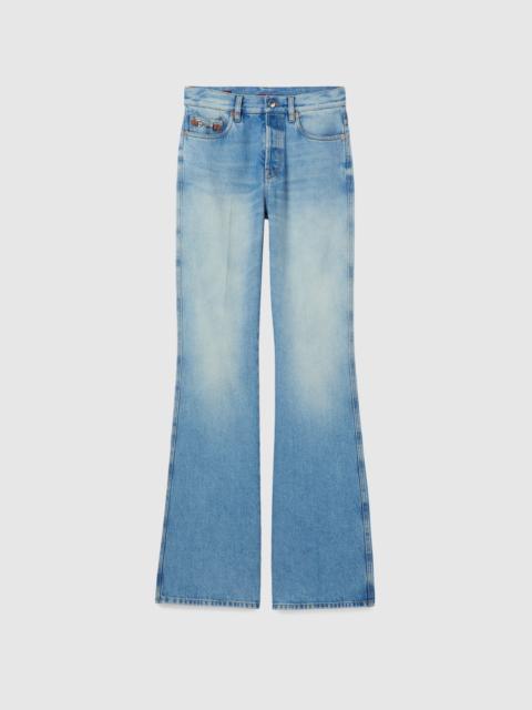 Flared bleached cotton denim pants